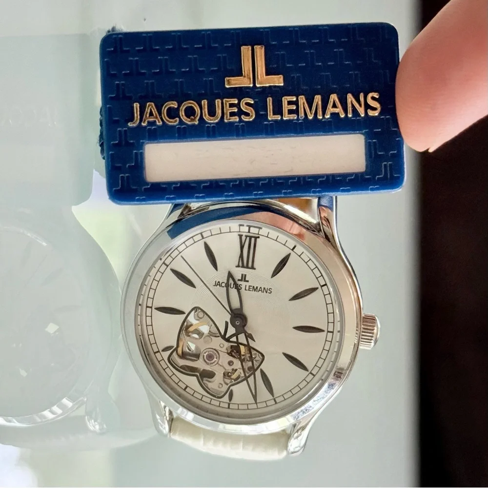 Jacques Lemans Silver Timepiece with White Face Butterfly Cutout with Gears